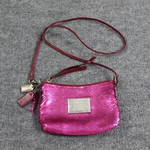 Vintage Coach Poppy Pink Sequin Patent Trim Crossbody Charms Y2K Groovy Party